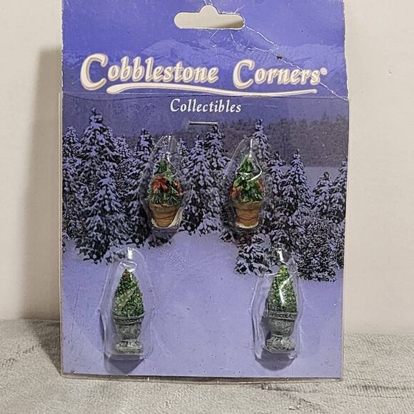 Cobblestone Corners Collectibles Christmas Village potted tress - Picture 1 of 6